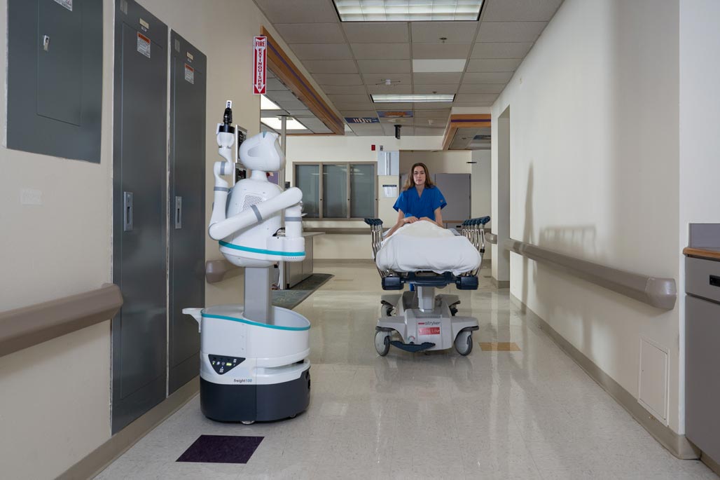 Moxi Robot in a hospital hallway