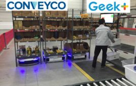 Conveyco and Geek Plus Logos on a warehouse setting