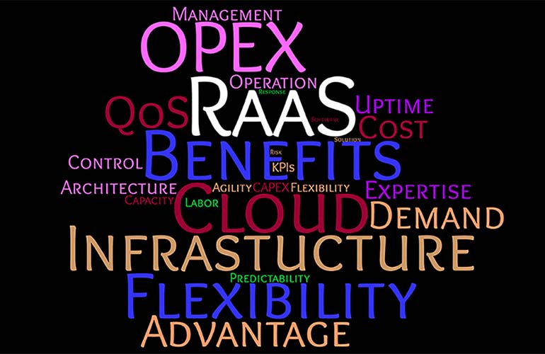 a word cloud of terms related to robotics as a service