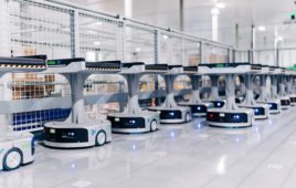 Geek+ sorting robot on warehouse floor