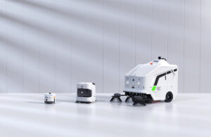 Three cleaning robots from Yijiahe Technology.