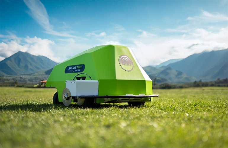 hero image of the Turf Tank Two mobile robot in a field.