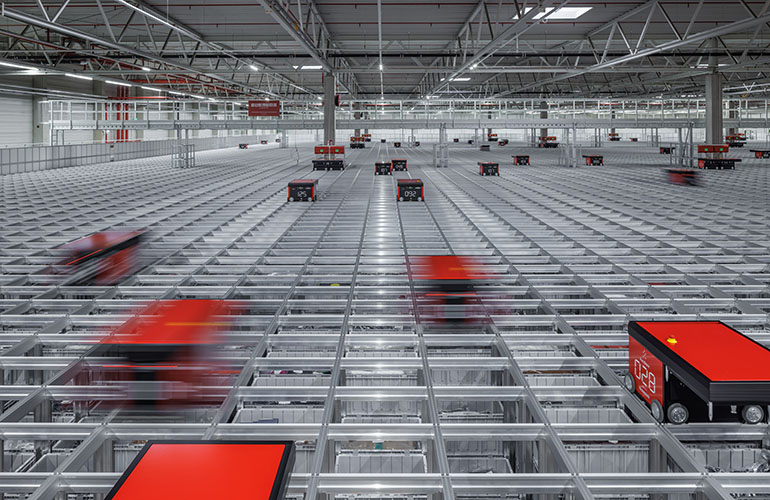 AutoStore's ASRS grid in action.