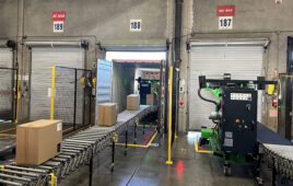 pickle robots onsite at yusen facility, unloading truck.