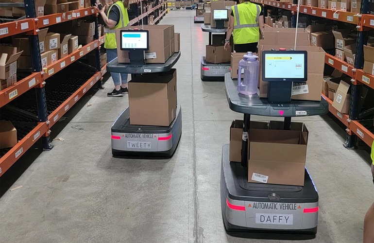 ODW Logistics robots at work in a warehouse. 