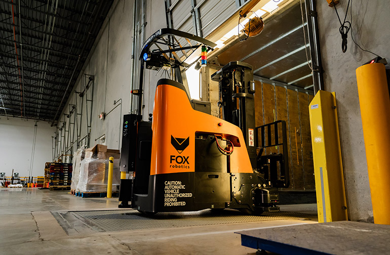 FoxBot ATL operating on a loading dock such as that of Walmart.