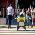 Serve mobile robots take deliveries on sidewalks.